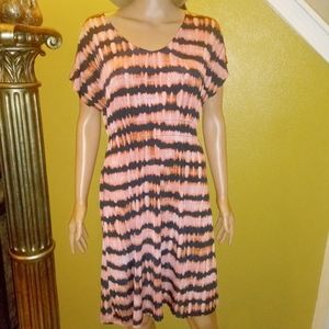 Nice pink short sleeve sundress with black stripes